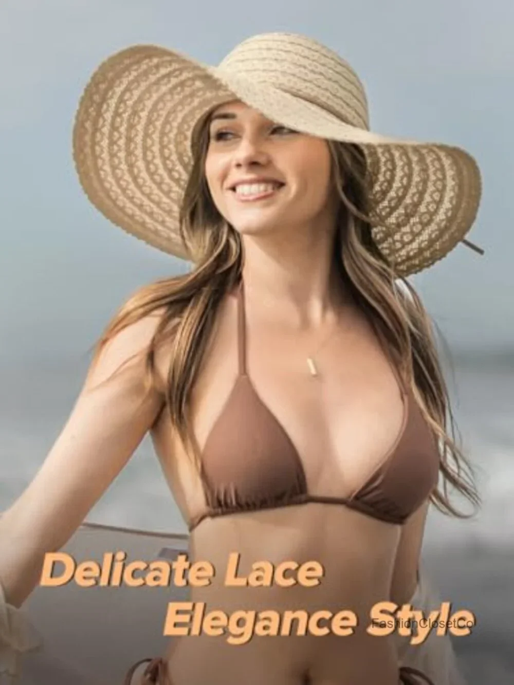 Lace Wide Brim Sun Hat Foldable Packable Travel Summer Beach Hat